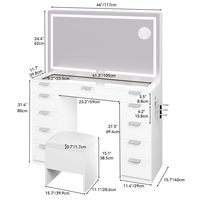 Ensemble coiffeuse de chambre moderne et simple avec miroir LED, prise électrique intégrée et panneau en acier inoxydable – Design épuré