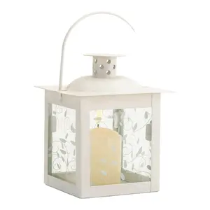Lanterne di candela di Design antico lanterna di candela da giardino verniciata a polvere bianca lanterna di candela rustica in legno bianco
