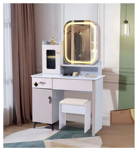 Modern <b>Makeup</b> Vanity <b>Table</b> <b>with</b> <b>Lighted</b> Mirror Storage Cabinet and Stool for Bedroom Furniture - Product Image 1