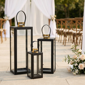 Wholesale Dual Tone Black Metal Candle Holder Lanterns with Gold Top Handmade for Home Weddings Christmas Decorations - Product Image 3
