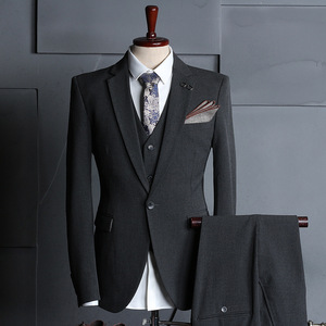 Traje de pantalón <span class=keywords><strong>para</strong></span> hombre, corte alto y ajustado, de una sola botonadura, frente liso, <span class=keywords><strong>para</strong></span> estudio de bodas, con cierre de cremallera, 100% poliéster, antiencogimiento - Product Image 3