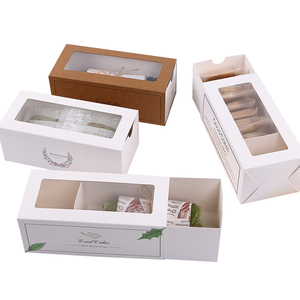 Drawer Style White Cardboard Paper Box Set Envelope Pastry Cookie Baked Packing Box Food Packaging with Window