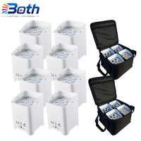 8 focos LED Par RGBWA+UV inalámbricos de 6x18W con WiFi y APP, 2 bolsas, batería recargable, acero inoxidable, 16.7M colores, IP33