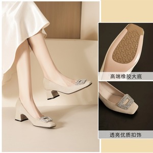 Square Toe <b>Block</b> Heel Pumps With Rhinestone Decoration Formal Women's Shoes 5688C-175 - Product Image 5