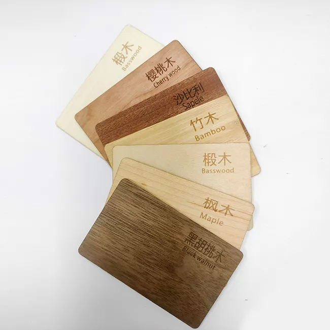 Carte à puce RFID écologique avec bambou, érable, Sapele, tilleul, bois de cerisier, noyer noir, bois biodégradable