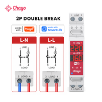 Interrupteur intelligent Wi-Fi Tuya 2P double disjoncteur, relais Hongfa pour câblage L-L/L-N, disjoncteur intelligent 100-240V 18mm 16A Smart Life Chayo