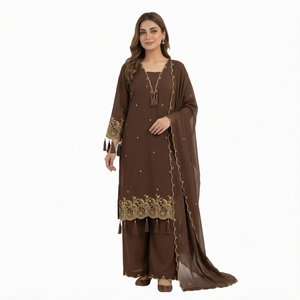 Conjunto de Fiesta Étnico de Diseño: Top de Rayón Bordado, Palazzo y Dupatta con Trabajo Latkan, Completamente Cosido - Product Image 1