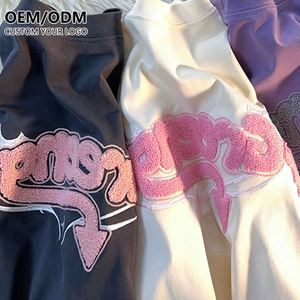 Camiseta Personalizada con Logotipo Bordado en Chenilla para Hombre, 100% Algodón, Corte Holgado, Cuello Redondo, Estilo Urbano - Product Image 1