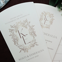 Programa DE BODA Fans Forma Invitaciones con fotos Programas de fans dorados Tarjetas Monograma de aluminio de lujo con cinta