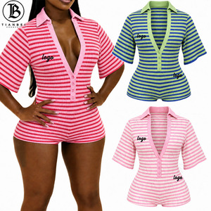 Nuovi Arrivi 2026: <span class=keywords><strong>Tuta</strong></span> Casual da <span class=keywords><strong>Donna</strong></span>, Manica Corta, Pezzo Unico, Collo a Polo, Stampa a Righe - Product Image 1