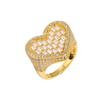BES Bijoux fins exquis, bague de couple en rhodium plaqué, cœur serti de baguettes de CZ, bague de cœur pour cadeau de la Saint-Valentin