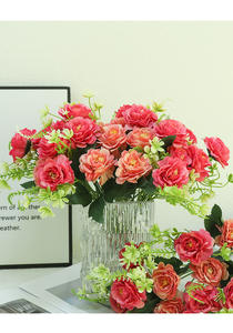 Vente en gros de fleurs artificielles en soie pour mariage, petit bouquet de <span class=keywords><strong>hibiscus</strong></span> et de roses pour la décoration, petit bouquet de fleurs - Product Image 2