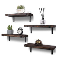 Étagères Flottantes de Rangement pour Décoration Murale en Bois Rustique, Murales avec Supports Métalliques pour Chambre, Salon, Salle de Bain