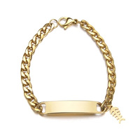 Bracelet minimaliste en acier inoxydable avec gravure laser personnalisée, plaqué or 18 carats PVD, étanche, idéal comme cadeau.