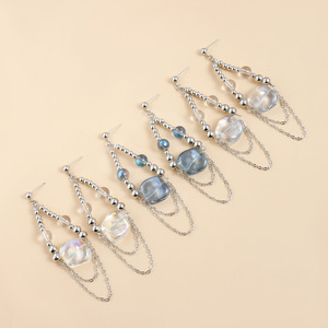 Joyería INS Lava borla asimétrica moda de gama alta pendientes de aro con cuentas para mujer - Product Image 4