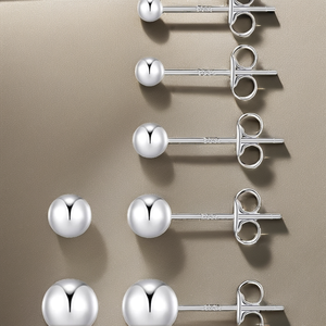 Simple Mini S925 Sterling Silver Rhodium Plated Minimalist Stud <b>Earrings</b> 3g for Children's & Women Ball Design Trendy Bead Gift - Product Image 2