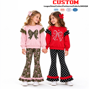 Conjuntos de Ropa Casual para Niñas con Estampado de Lazos y Volantes, Suaves, al por Mayor, para Hermanas, Ropa Infantil de Boutique, Precio de Fábrica, para Niñas Pequeñas - Product Image 1