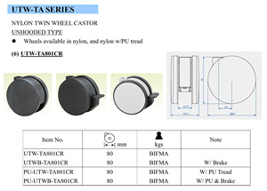 Hot Sale Traditional Design Nylon Double <b>Wheels</b> Plain Bearing <b>Plastic</b> Caster <b>Wheels</b> 80mm Diameter BIFMA Load Capacity Furniture - Product Image 2
