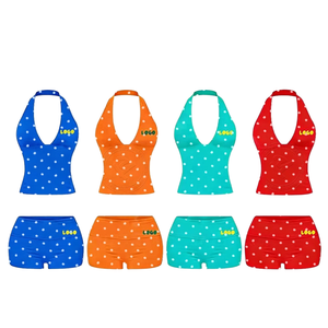 Conjunto de 2 Piezas para Mujer, Shorts con Estampado de Lunares, Top Halter Deportivo de Secado Rápido, Traje de Baño de Punto, Corte Regular, Primavera Verano - Product Image 1