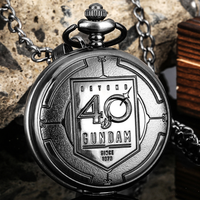 Gundam 40th Anniversary Beyond Theme Vintage Gray Pendant Steampunk Anime Pocket Watch With Chain