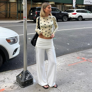 <b>Women</b> Drawstring Waist Straight Leg Knit Pants Loose Fit Casual Lounge Sports <b>Trousers</b> - Product Image 4