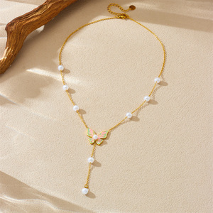 Butterfly Pearl <b>Long</b> Tassel <b>Necklace</b> For Women Imitation Pearl Jewelry Gift - Product Image 3