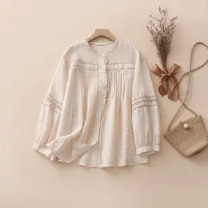 Custom High Quality Plus Size Women's Clothing Latest Design Women's Top Summer Vintage Linen Shirt Antistatic