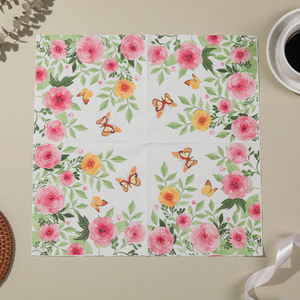 Printed Paper Napkins With Butterflies And Flowers 33x33cm For Themed Party Decorations - Product Image 3
