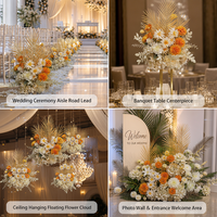 Décoration de table de mariage moderne en fleurs artificielles en gros pour allée centrale
