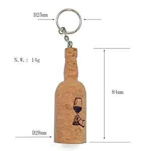 Key Tag Cork Wood Chain Round Key Ring Keyring Wood Floating Keychain For Promotional Gift