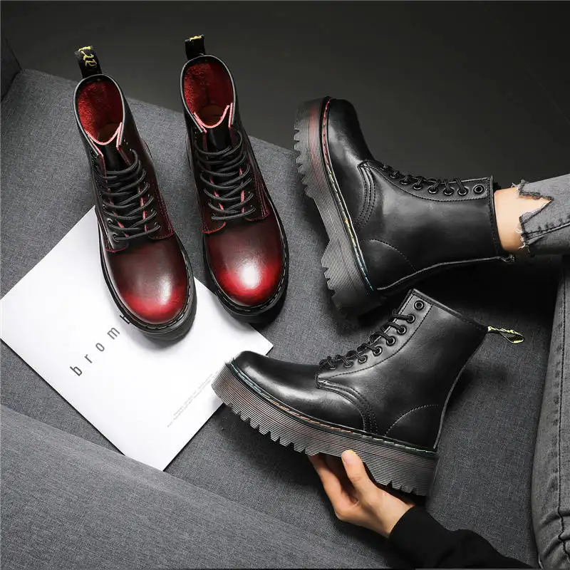 Amazon British style High-top Dress Shoes Platform Genuine Leather Martin OEM ODM Winter Boots for Women