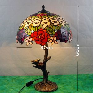 40cm endüstriyel stil Tiffany lamba yeni yaratıcı gül kuş AC cam masa lambası yatak odası oturma çalışma göz koruması için - Product Image 6