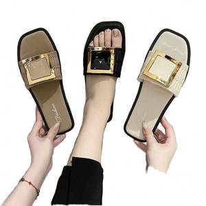 Nouvelles sandales et mules pour femmes 2025 à semelle épaisse, à bride unique, boucle métallique, bout ouvert, tendance - Product Image 1