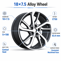 Nouvelles jantes en alliage de voiture de qualité supérieure de 18 pouces, 5x108, couleur gris métallisé, multi-branches, marque XCD, pour voitures de sport et de course