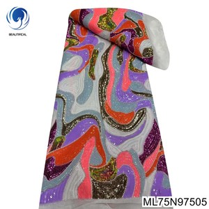 Beautifical Phi Lces Vải 2024 Thời Trang Phong Cách Màu Sắc Sequins Nigeria Ren Lưới Vải Cho Ăn Mặc 5Yards ML75n975 - Product Image 5