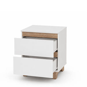 Table de chevet moderne à 2 tiroirs avec design bicolore sans poignée - Product Image 3