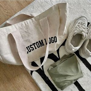 Custom Logo Printed Sublimation Reusable Eco-friendly Recyclable Cotton Long Handle Medium Shoulder Strap <b>Beach</b> Letter <b>Bag</b> - Product Image 4