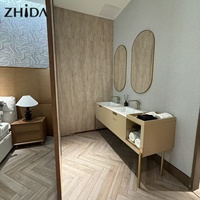 Nouvelle conception de lit king size en bois pour hôtel, chambre principale moderne, ensemble de meubles de chambre à coucher de luxe en MDF, personnalisé pour appartement