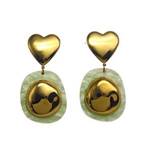 Boucles d'oreilles pendantes tendance en acier inoxydable 316L plaqué or PVD, forme cœur, avec acrylique vert - Product Image 1