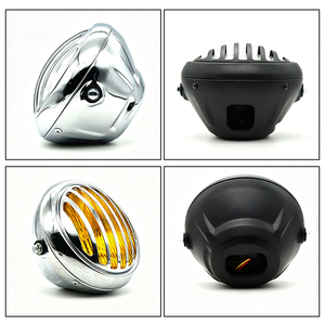 Phare avant rétro à grille de 7 pouces pour moto Harley Triumph CG125 GN125, faisceau haut et bas, noir chromé jaune transparent - Product Image 3