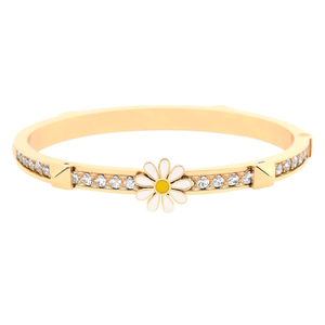 กำไลข้อมือแฟชั่น สแตนเลสสตีล 316L ชุบทอง PVD ดีไซน์ดอกเดซี่ประดับคริสตัล - Product Image 2