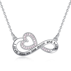 Merryshine Klaar Voorraad Custom Logo En Tekst <span class=keywords><strong>925</strong></span> Sterling Zilveren Zirkonia Love Infinity Heart Ketting - Product Image 1