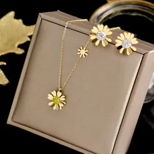 Hot Selling Rose Gold Fijne Sieraden Oorbellen Eenvoudige Temperament Shiny Yellow Meeldraden Daisy Bloem Meisjes Oorbellen