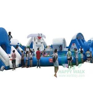 HI Commercial polar bear inflatable water slide park amusement water park and inflatable floating obstacle course in hot sale