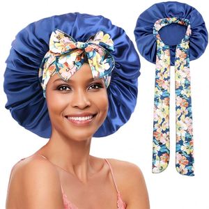 Nouveau Style Extensible Cravate Bonnet pour Femmes Grande Taille Cheveux Bouclés Satin Bonnets Usage Domestique Sommeil Caps - Product Image 5