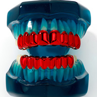 8 Dientes de cobre chapados en oro rojo, estilo Grillz, brillantes, para hombres y mujeres, decoración bucal para escenario de rap, venta al por mayor