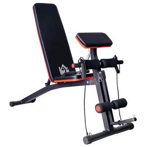 HOMCOM Banco Abdominal Multifuncional Ajustable, Banco de Pesas de Gimnasio para Entrenamiento de Brazo y Pierna 54x160x106cm, Negro y Rojo - Product Image 1