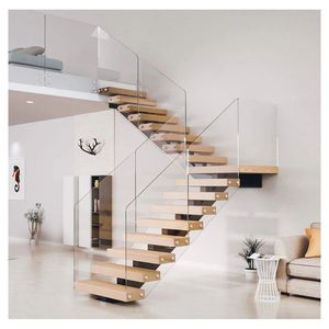 <span class=keywords><strong>Escalier</strong></span> intérieur de villa moderne sur mesure, nouveau design, <span class=keywords><strong>bois</strong></span> massif en chêne thaïlandais, marches en <span class=keywords><strong>bois</strong></span> massif, garde-corps en verre, <span class=keywords><strong>escalier</strong></span> <span class=keywords><strong>droit</strong></span> - Product Image 2