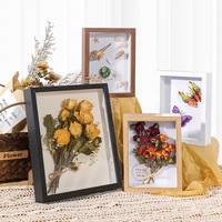 Cadre photo 3D en bois MDF avec plexiglas, boîte d'ombre créative moderne format A4 noir, blanc, couleur grain de bois