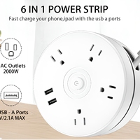 Multiprise rétractable avec 2 ports USB et 4 prises, interrupteur intégré